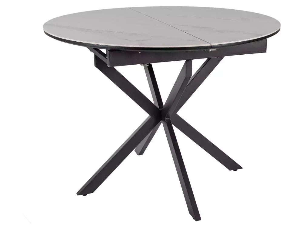 Masa extensibila cu blat din Ceramica Alb mat cu picioare din Metal Negru mat L100-135cm Gaston