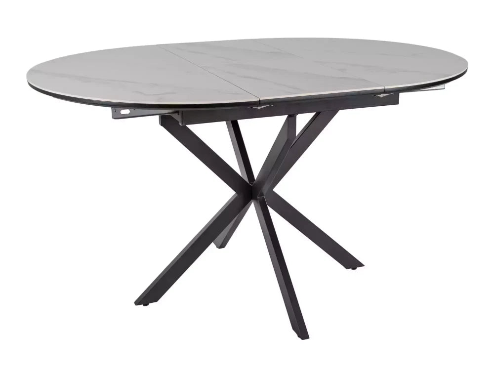 Masa extensibila cu blat din Ceramica Alb mat cu picioare din Metal Negru mat L100-135cm Gaston
