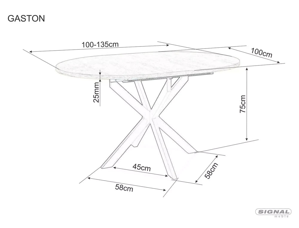 Masa extensibila cu blat din MDF Alb cu efect de marmura cu picioare din Metal Negru mat L100-135cm Gaston
