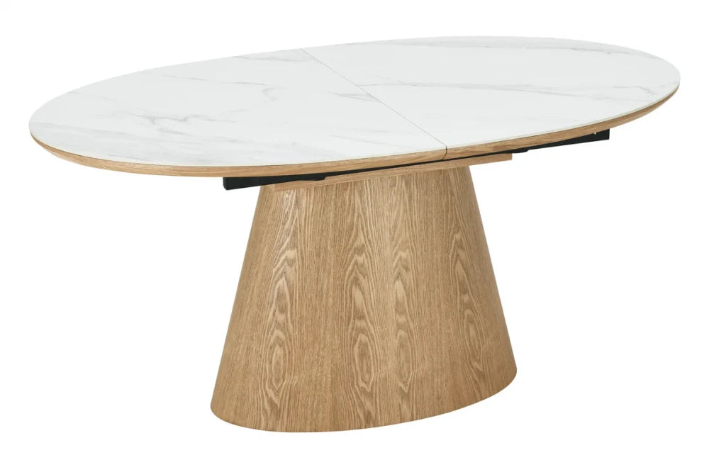 Masa extensibila din Ceramica cu efect de Marmura si Furnir de stejar L160-200xH76cm Unique