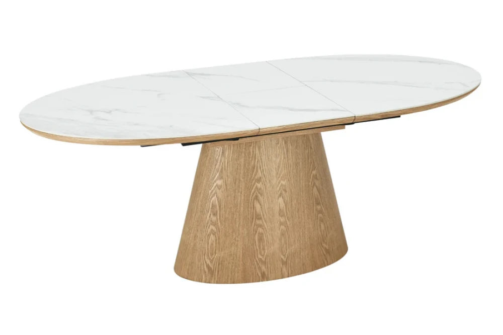 Masa extensibila din Ceramica cu efect de Marmura si Furnir de stejar L160-200xH76cm Unique