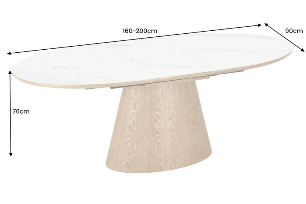 Masa extensibila din Ceramica cu efect de Marmura si Furnir de stejar L160-200xH76cm Unique