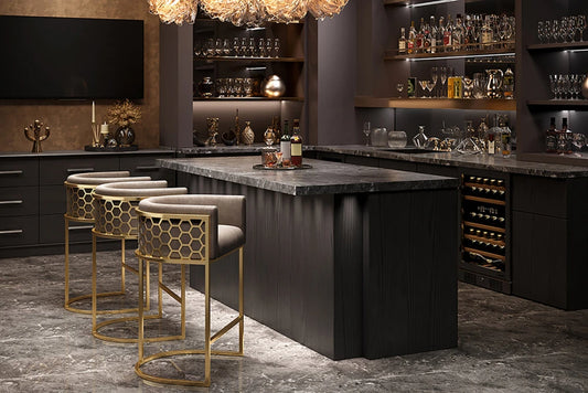 Scaun de bar din Catifea Bej si Otel inoxidabil Auriu Hx88Lx58xA50cm Elegance