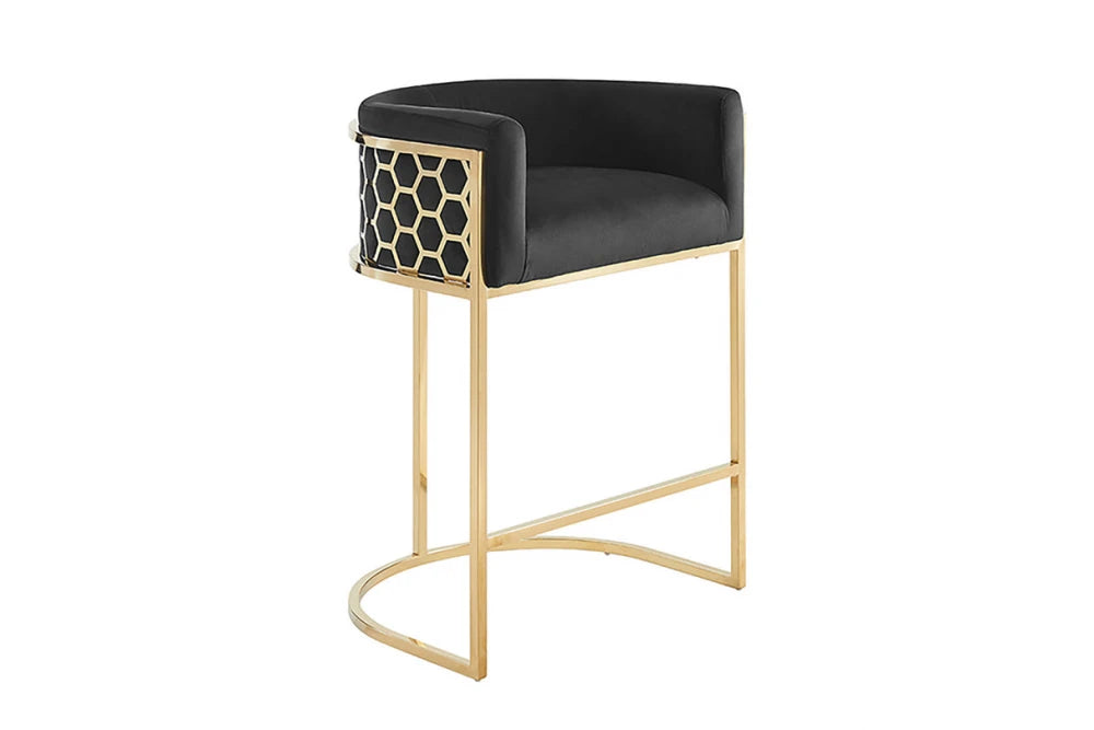 Scaun de bar din Catifea Negru si Otel inoxidabil Auriu Hx88Lx58xA50cm Elegance