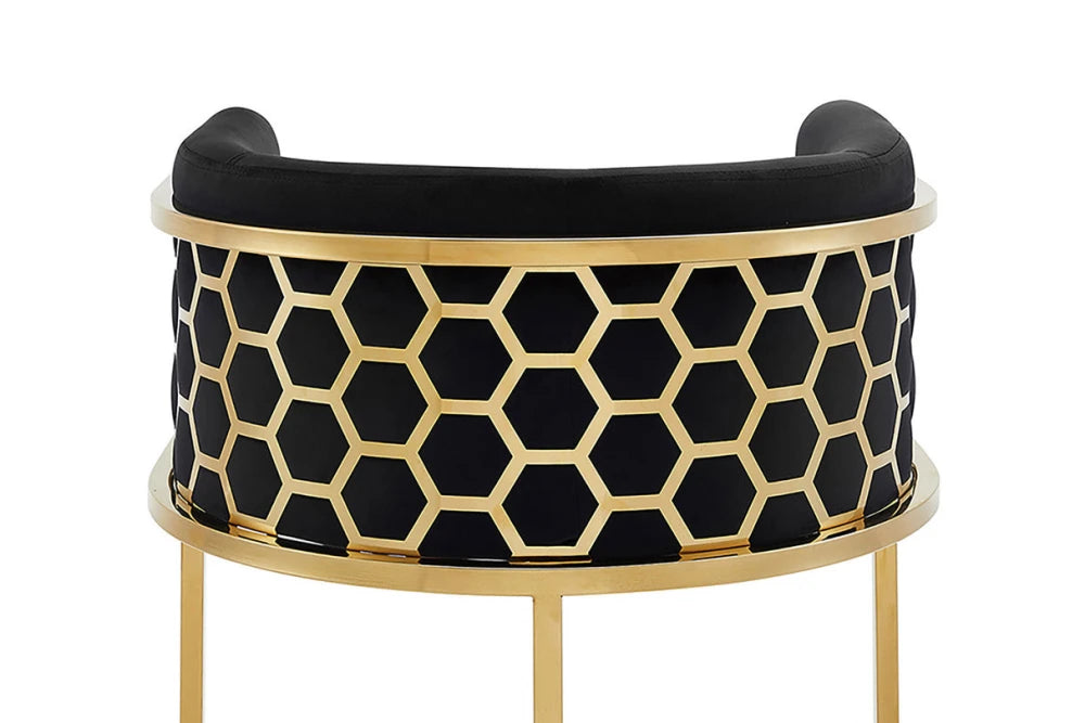 Scaun de bar din Catifea Negru si Otel inoxidabil Auriu Hx88Lx58xA50cm Elegance