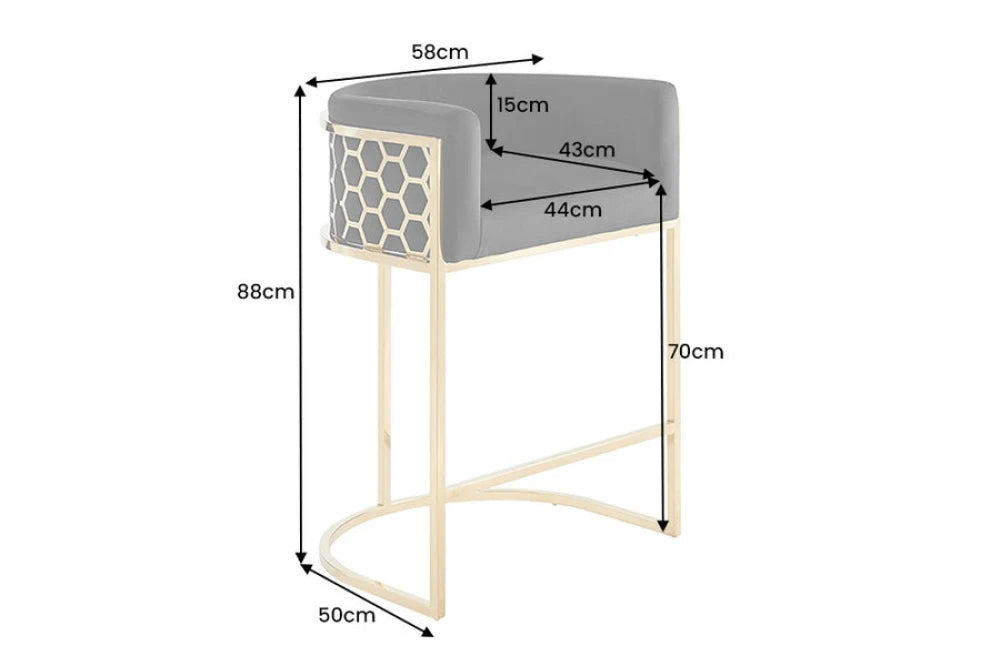 Scaun de bar din Catifea Negru si Otel inoxidabil Auriu Hx88Lx58xA50cm Elegance