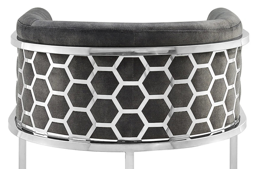 Scaun de bar din Catifea Gri si Otel inoxidabil Argintiu Hx88Lx58xA50cm Elegance