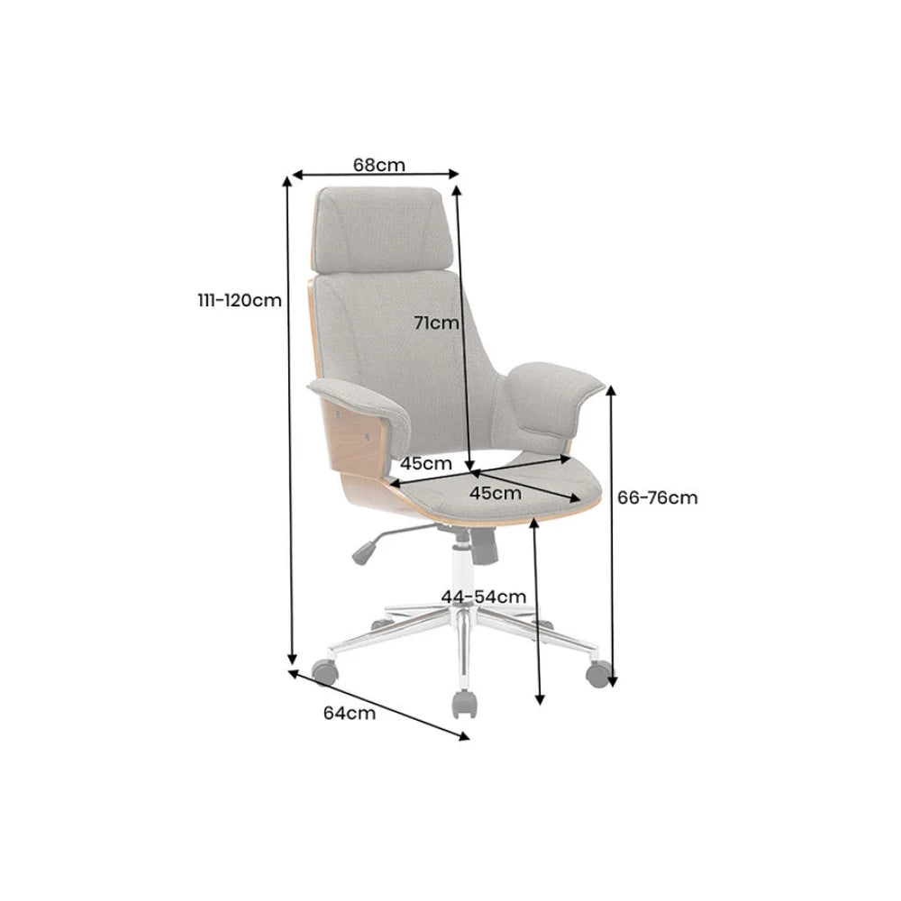 Scaun de birou din Stofa Gri si Metal/Furnir de nuc Negru/Maro Hx111-120Lx68xA64cm Manhattan
