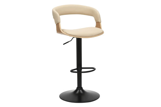 Scaun de bar rotativ cu inaltime reglabila din Piele artificiala Bej si Metal/Furnir de stejar Negru/Maro Hx81-110Lx51xA50cm Manhattan