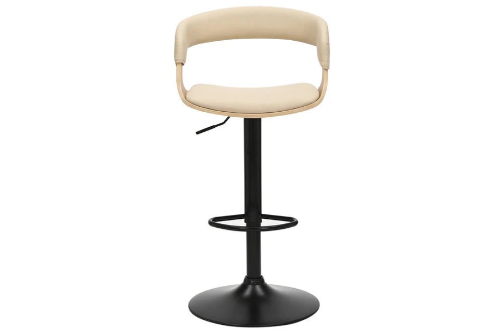 Scaun de bar rotativ cu inaltime reglabila din Piele artificiala Bej si Metal/Furnir de stejar Negru/Maro Hx81-110Lx51xA50cm Manhattan
