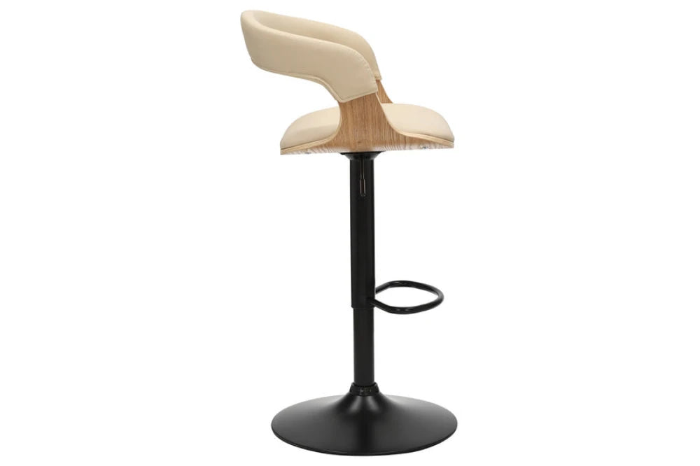 Scaun de bar rotativ cu inaltime reglabila din Piele artificiala Bej si Metal/Furnir de stejar Negru/Maro Hx81-110Lx51xA50cm Manhattan