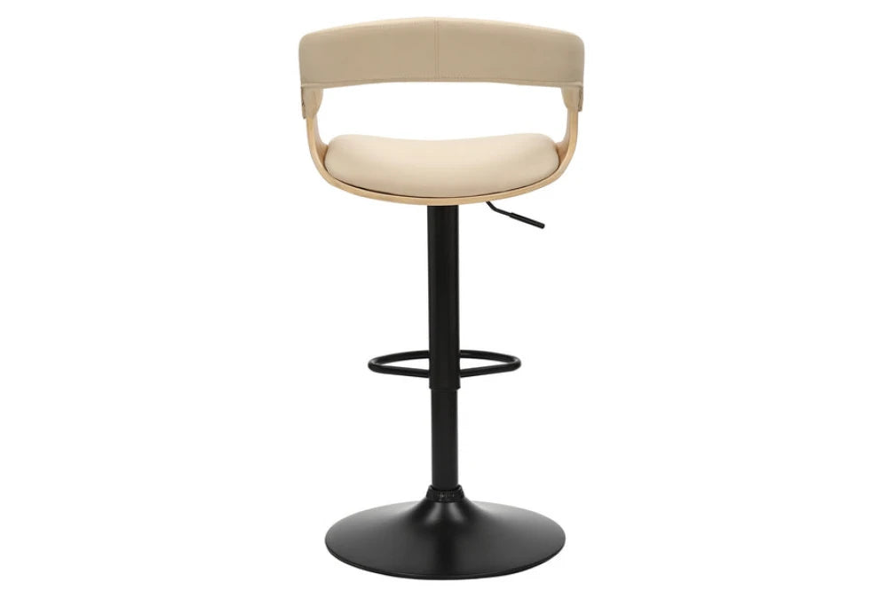Scaun de bar rotativ cu inaltime reglabila din Piele artificiala Bej si Metal/Furnir de stejar Negru/Maro Hx81-110Lx51xA50cm Manhattan