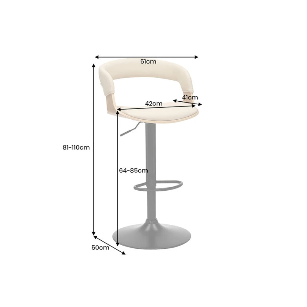Scaun de bar rotativ cu inaltime reglabila din Piele artificiala Bej si Metal/Furnir de stejar Negru/Maro Hx81-110Lx51xA50cm Manhattan