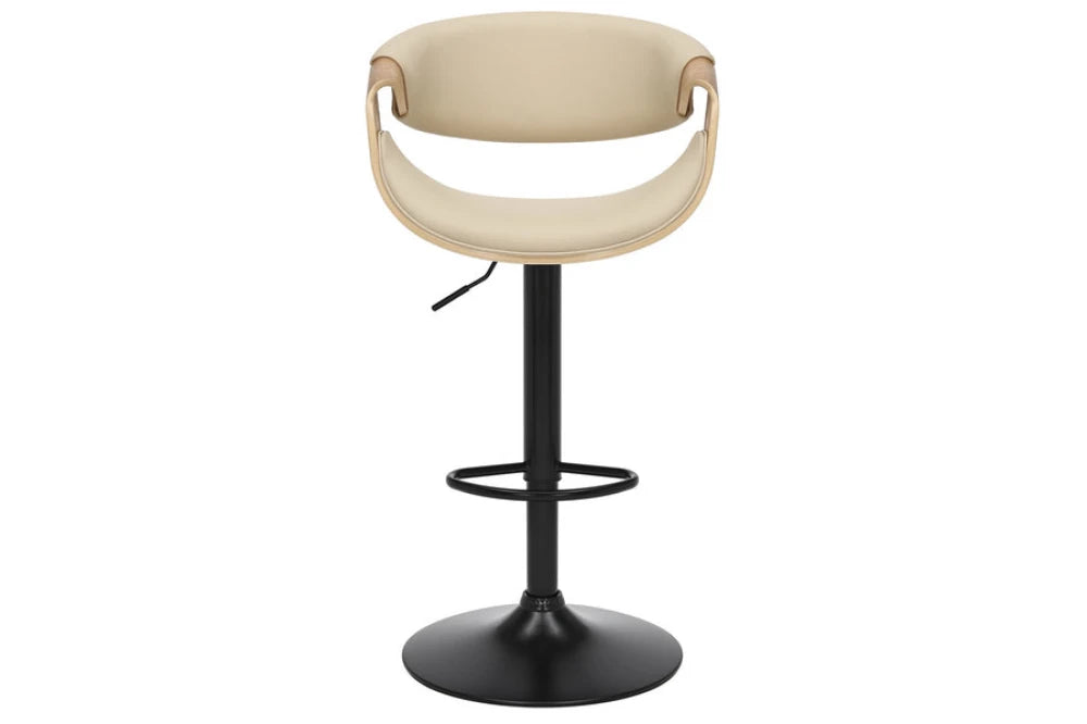 Scaun de bar rotativ cu inaltime reglabila din Piele artificiala Bej si Metal/Furnir de stejar Negru/Maro Hx89-110Lx52xA53cm Organic