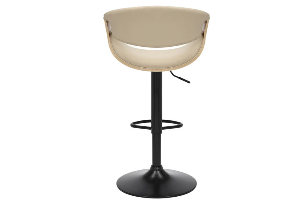 Scaun de bar rotativ cu inaltime reglabila din Piele artificiala Bej si Metal/Furnir de stejar Negru/Maro Hx89-110Lx52xA53cm Organic