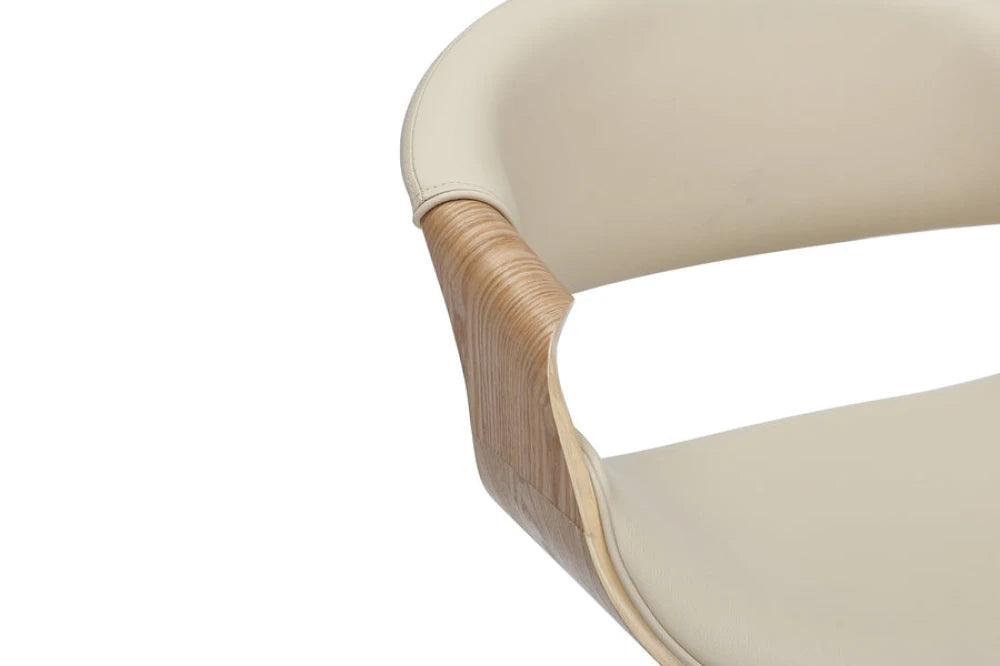 Scaun de bar rotativ cu inaltime reglabila din Piele artificiala Bej si Metal/Furnir de stejar Negru/Maro Hx89-110Lx52xA53cm Organic