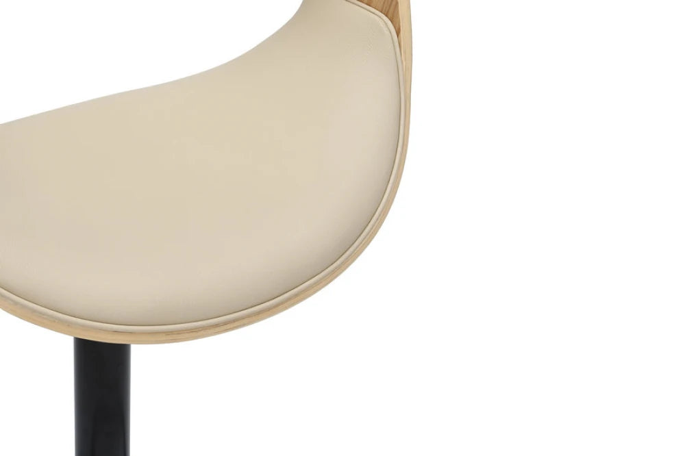 Scaun de bar rotativ cu inaltime reglabila din Piele artificiala Bej si Metal/Furnir de stejar Negru/Maro Hx89-110Lx52xA53cm Organic