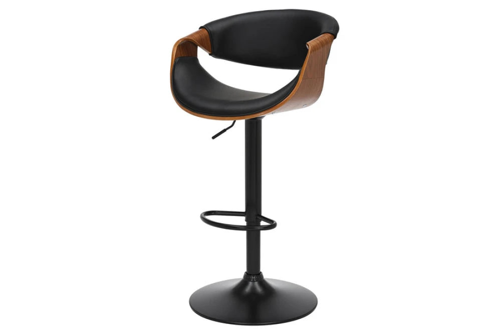 Scaun de bar rotativ cu inaltime reglabila din Piele artificiala Negru si Metal/Furnir de nuc Negru/Maro Hx89-110Lx52xA53cm Organic