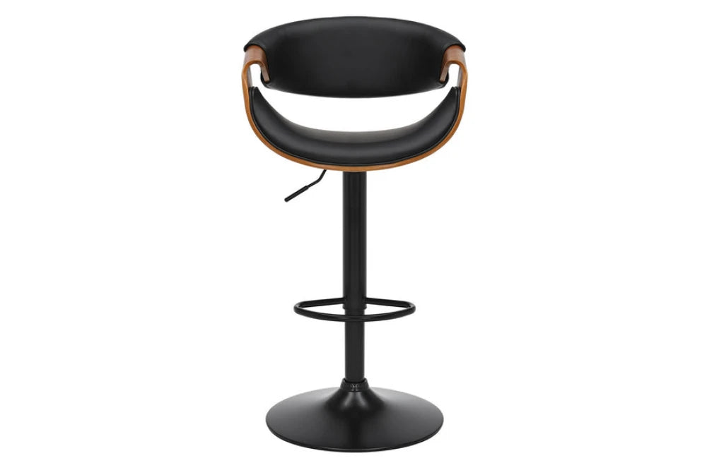 Scaun de bar rotativ cu inaltime reglabila din Piele artificiala Negru si Metal/Furnir de nuc Negru/Maro Hx89-110Lx52xA53cm Organic