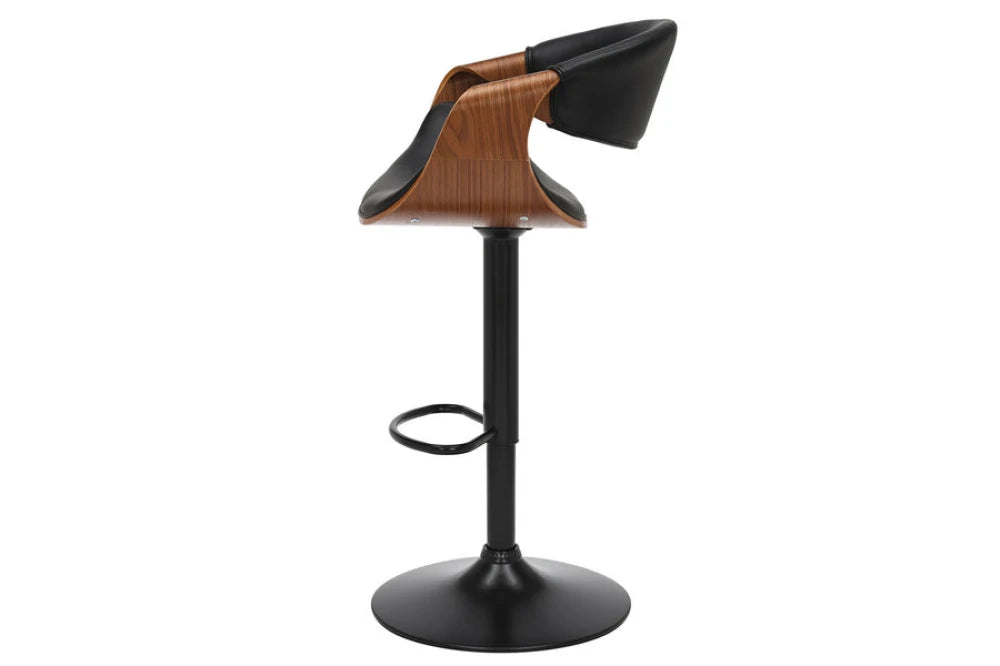 Scaun de bar rotativ cu inaltime reglabila din Piele artificiala Negru si Metal/Furnir de nuc Negru/Maro Hx89-110Lx52xA53cm Organic
