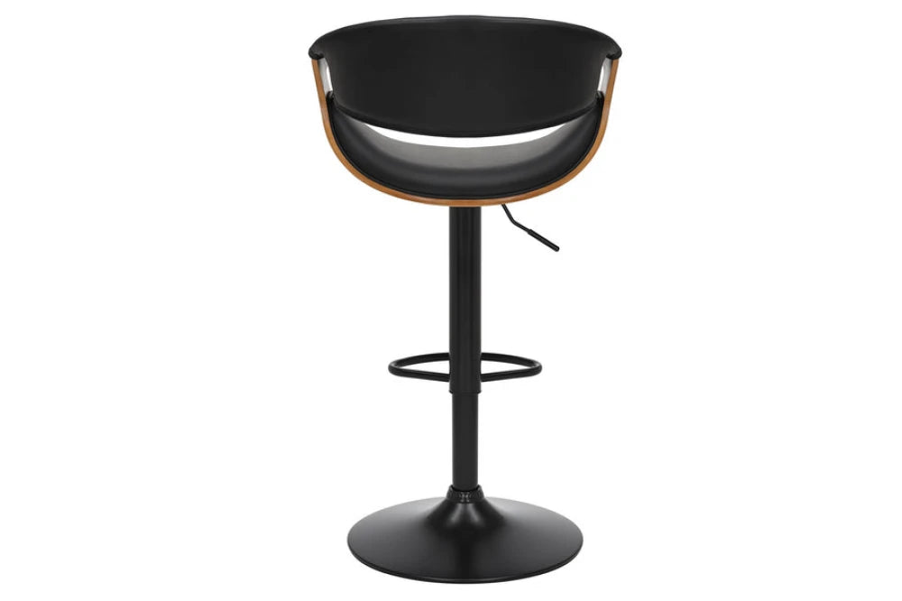 Scaun de bar rotativ cu inaltime reglabila din Piele artificiala Negru si Metal/Furnir de nuc Negru/Maro Hx89-110Lx52xA53cm Organic