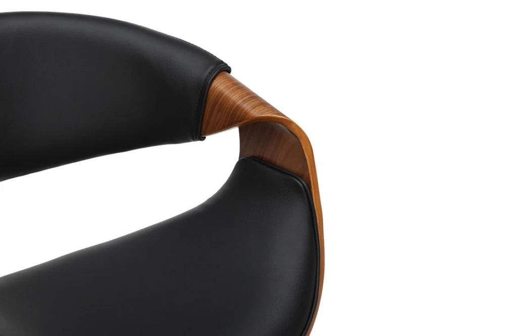 Scaun de bar rotativ cu inaltime reglabila din Piele artificiala Negru si Metal/Furnir de nuc Negru/Maro Hx89-110Lx52xA53cm Organic