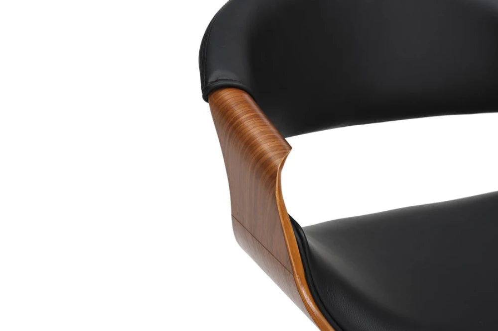 Scaun de bar rotativ cu inaltime reglabila din Piele artificiala Negru si Metal/Furnir de nuc Negru/Maro Hx89-110Lx52xA53cm Organic