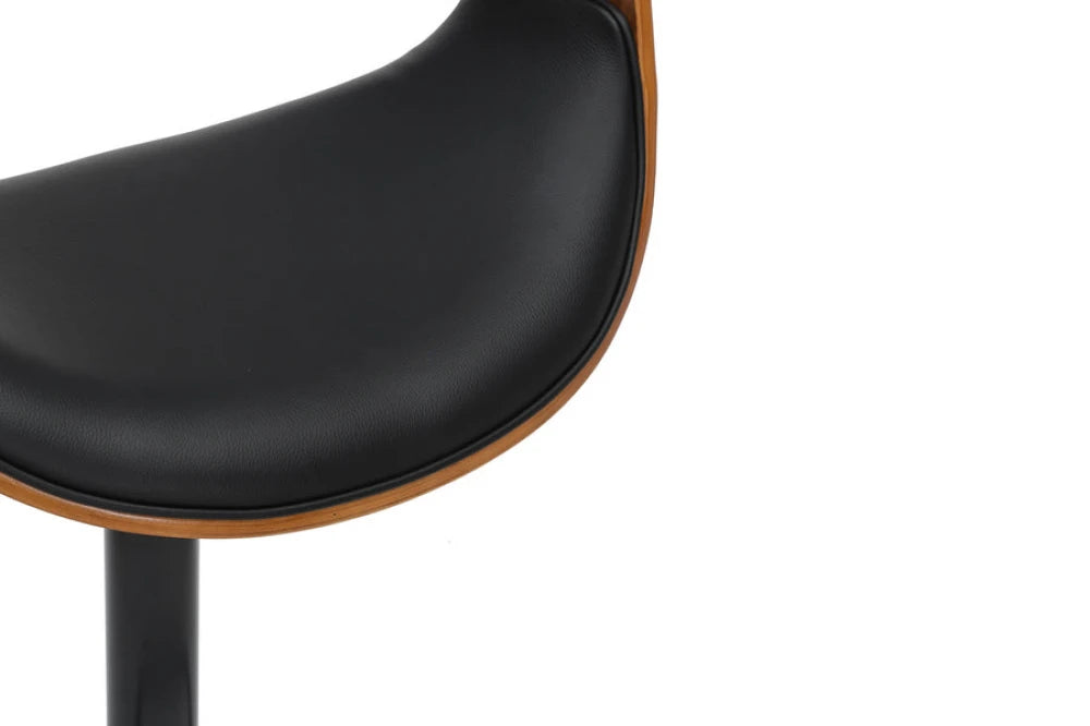 Scaun de bar rotativ cu inaltime reglabila din Piele artificiala Negru si Metal/Furnir de nuc Negru/Maro Hx89-110Lx52xA53cm Organic