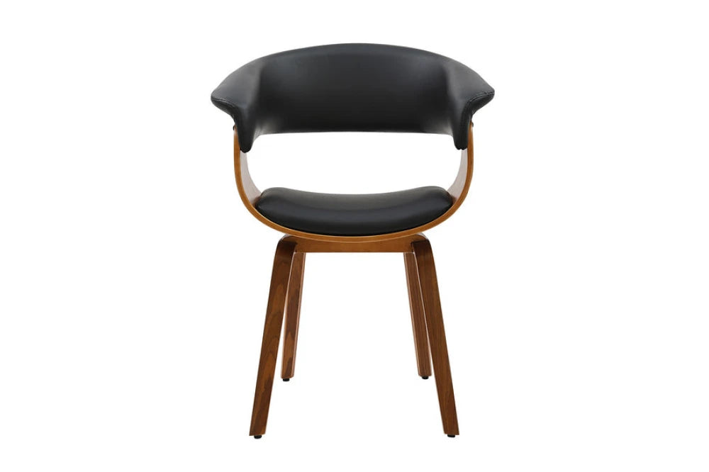 Scaun din Piele artificiala Negru si Metal/Furnir de nuc Negru/Maro Hx84Lx62xA52cm Organic