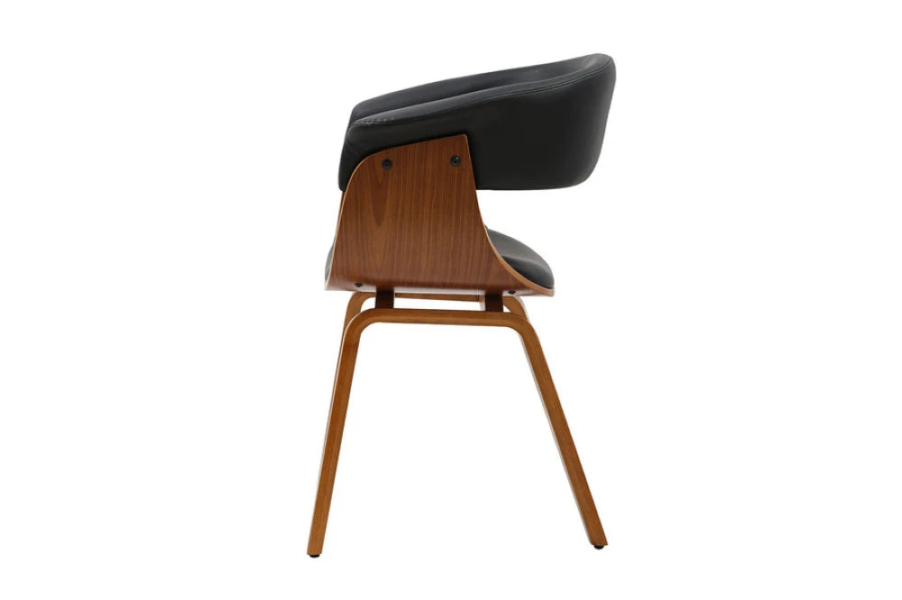 Scaun din Piele artificiala Negru si Metal/Furnir de nuc Negru/Maro Hx84Lx62xA52cm Organic