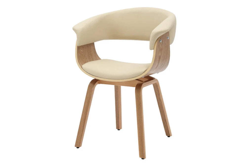 Scaun din Piele artificiala Crem si Metal/Furnir de stejar Negru/Maro Hx84Lx62xA52cm Organic