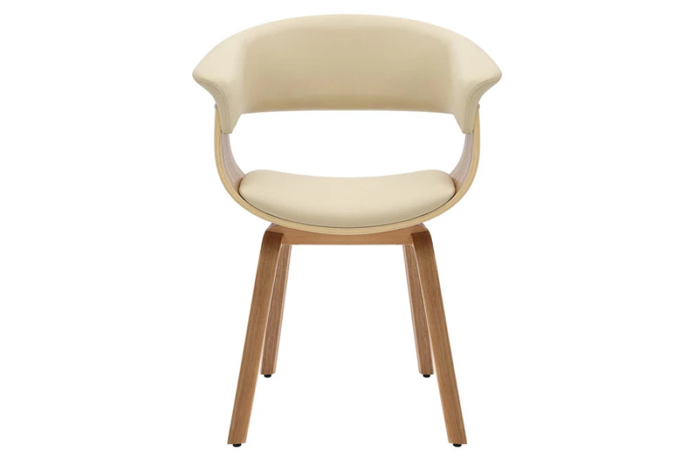 Scaun din Piele artificiala Crem si Metal/Furnir de stejar Negru/Maro Hx84Lx62xA52cm Organic