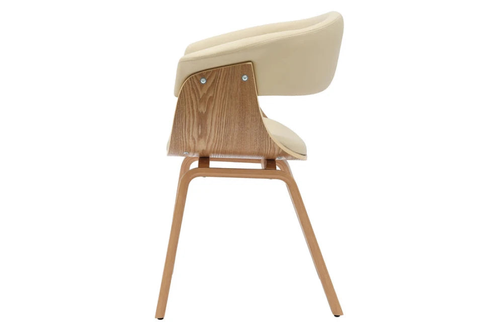Scaun din Piele artificiala Crem si Metal/Furnir de stejar Negru/Maro Hx84Lx62xA52cm Organic