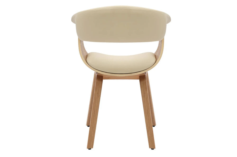 Scaun din Piele artificiala Crem si Metal/Furnir de stejar Negru/Maro Hx84Lx62xA52cm Organic