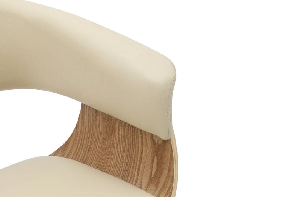 Scaun din Piele artificiala Crem si Metal/Furnir de stejar Negru/Maro Hx84Lx62xA52cm Organic