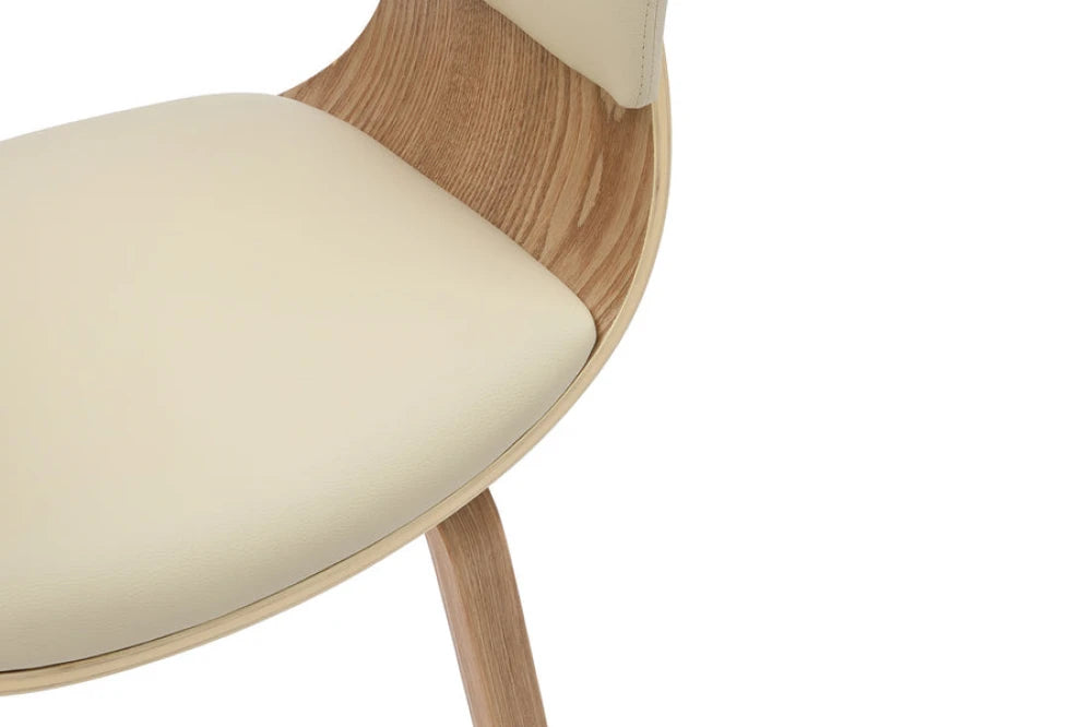 Scaun din Piele artificiala Crem si Metal/Furnir de stejar Negru/Maro Hx84Lx62xA52cm Organic