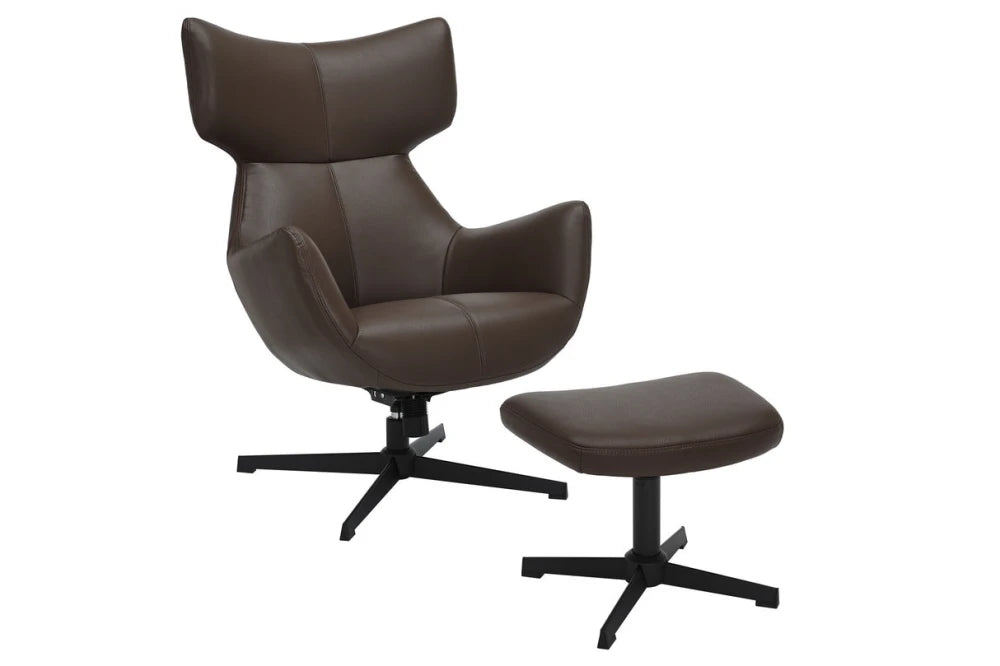 Taburet din Piele artificiala Maro si Metal Negru Hx36Lx45xA35cm Vogue
