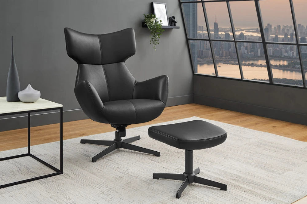 Fotoliu din Piele artificiala Negru si Metal Negru Hx103Lx75xA78cm Vogue