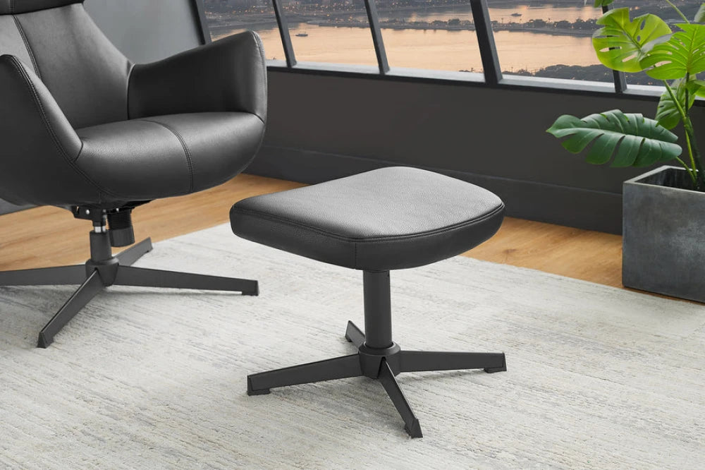 Taburet din Piele artificiala Maro si Metal Negru Hx36Lx45xA35cm Vogue