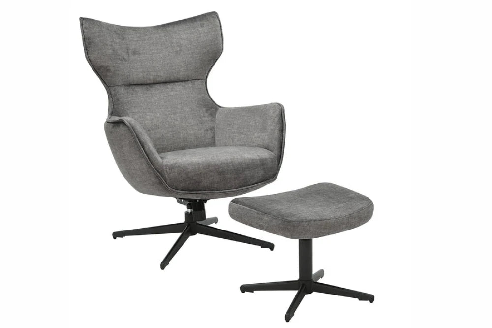 Fotoliu din Catifea Gri si Metal Negru Hx100Lx73xA100cm Vogue