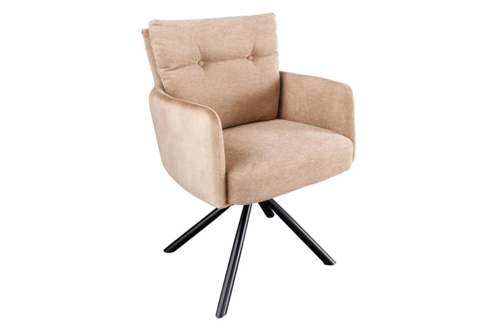 Set 2 scaune rotative din Catifea/Stofa Bej si Metal Negru Hx90Lx58xA68cm Big George