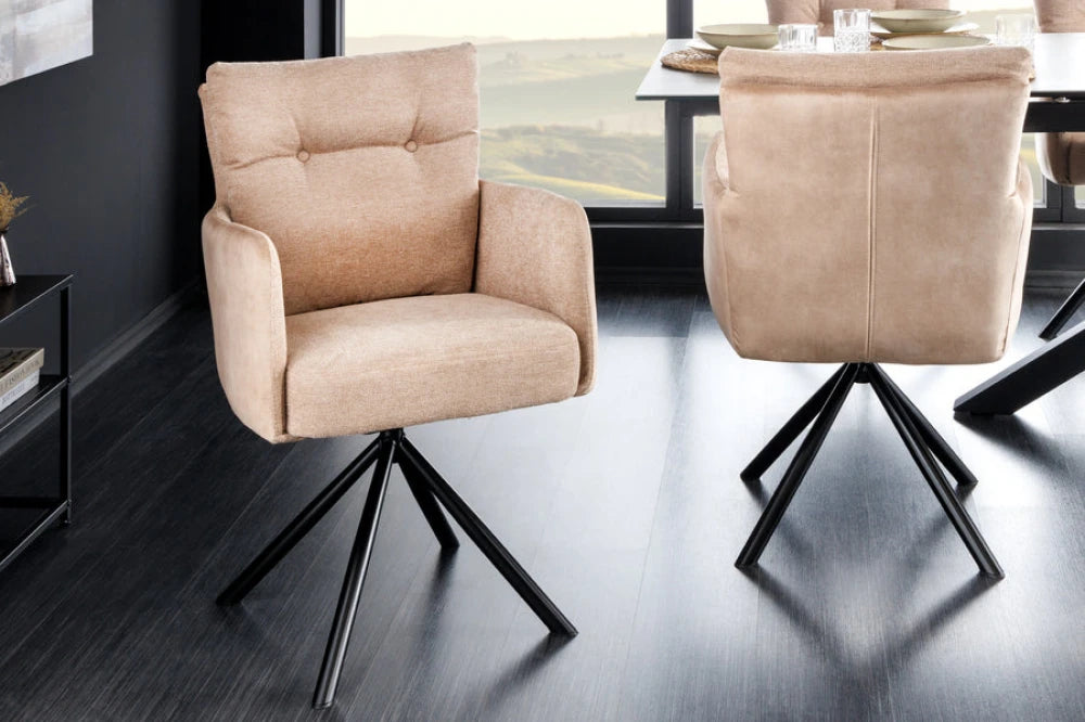 Set 2 scaune rotative din Catifea/Stofa Bej si Metal Negru Hx90Lx58xA68cm Big George