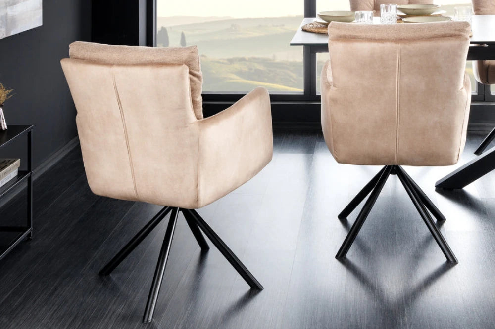Set 2 scaune rotative din Catifea/Stofa Bej si Metal Negru Hx90Lx58xA68cm Big George
