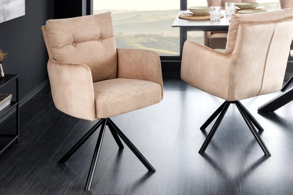 Set 2 scaune rotative din Catifea/Stofa Bej si Metal Negru Hx90Lx58xA68cm Big George