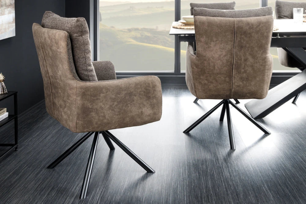Set 2 scaune rotative din Microfibra/Stofa Maro taupe si Metal Negru Hx90Lx58xA68cm Big George