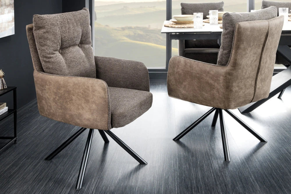 Set 2 scaune rotative din Microfibra/Stofa Maro taupe si Metal Negru Hx90Lx58xA68cm Big George