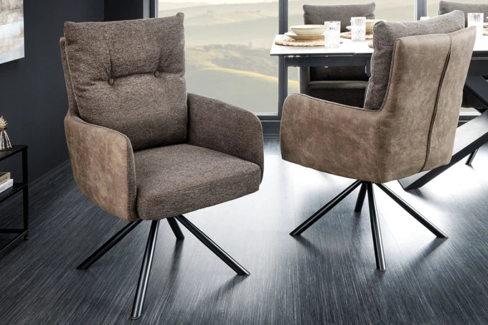 Set 2 scaune rotative din Microfibra/Stofa Maro taupe si Metal Negru Hx90Lx58xA68cm Big George