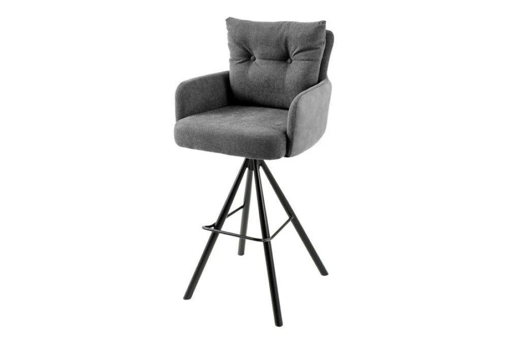 Scaun de bar rotativ din Catifea/Stofa Gri si Metal Negru Hx110Lx54xA54cm Big George