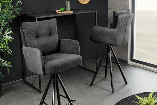 Scaun de bar rotativ din Catifea/Stofa Bej si Metal Negru Hx110Lx54xA54cm Big George