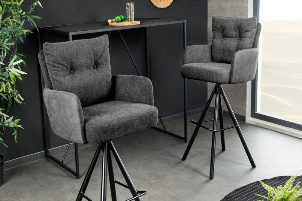 Scaun de bar rotativ din Catifea/Stofa Bej si Metal Negru Hx110Lx54xA54cm Big George